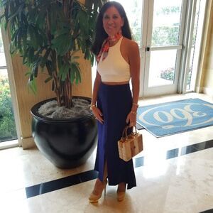 Tamara Mellon Blue Panel Vented Maxi Skirt Sz S